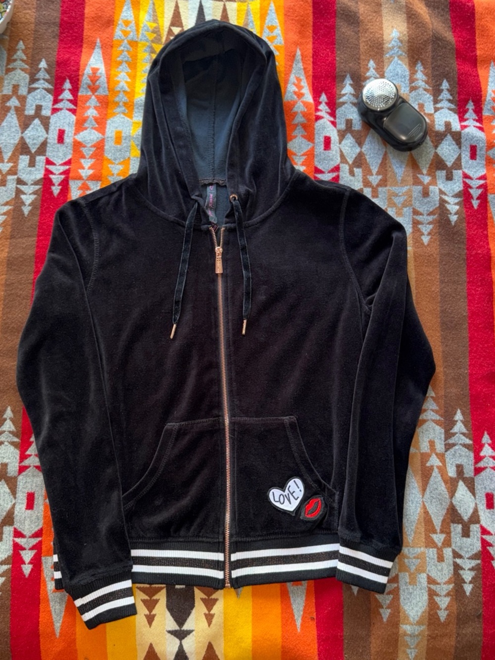 Vintage Betsey Johnson Velour Tracksuit Hoodie with Heart & Lip Patches
